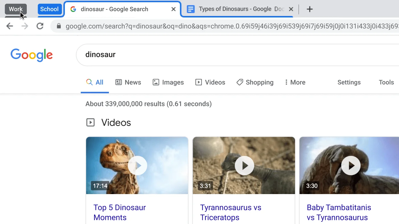 Chrome browser window showing the collapse of a tab group.